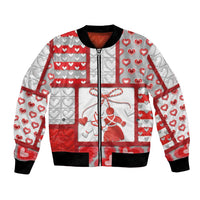 Personalized Romania Valentine's Day Bomber Jacket Martenitsi With Hearts Knitting Effect
