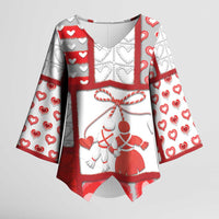 Personalized Romania Valentine's Day Kimono Sleeve Blouse Martenitsi With Hearts Knitting Effect