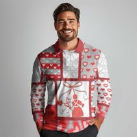 Personalized Romania Valentine's Day Long Sleeve Polo Shirt Martenitsi With Hearts Knitting Effect
