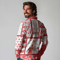 Personalized Romania Valentine's Day Long Sleeve Polo Shirt Martenitsi With Hearts Knitting Effect