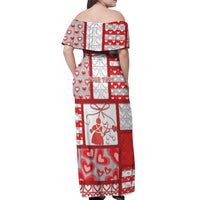 Personalized Romania Valentine's Day Off Shoulder Maxi Dress Martenitsi With Hearts Knitting Effect