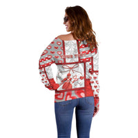 Personalized Romania Valentine's Day Off Shoulder Sweater Martenitsi With Hearts Knitting Effect