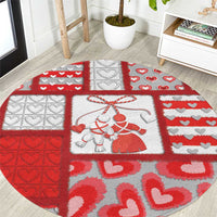 Romania Valentine's Day Round Carpet Martenitsi With Hearts Knitting Effect