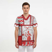 Personalized Romania Valentine's Day Scrub Top Martenitsi With Hearts Knitting Effect