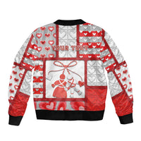 Personalized Romania Valentine's Day Sleeve Zip Bomber Jacket Martenitsi With Hearts Knitting Effect