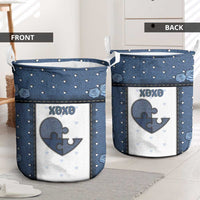 XOXO Valentine's Day Laundry Basket Pieces Of The Heart Old Denim Fabric Effect
