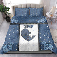 XOXO Valentine's Day Bedding Set Pieces Of The Heart Old Denim Fabric Effect