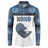 Personalized XOXO Valentine's Day Button Sweatshirt Pieces Of The Heart Old Denim Fabric Effect