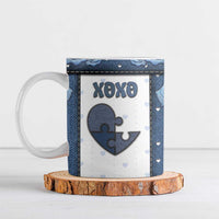 Personalized XOXO Valentine's Day Ceramic Mug Pieces Of The Heart Old Denim Fabric Effect