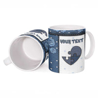 Personalized XOXO Valentine's Day Ceramic Mug Pieces Of The Heart Old Denim Fabric Effect