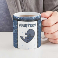 Personalized XOXO Valentine's Day Ceramic Mug Pieces Of The Heart Old Denim Fabric Effect