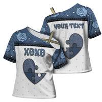 Personalized XOXO Valentine's Day Cross Shoulder Shirt Pieces Of The Heart Old Denim Fabric Effect