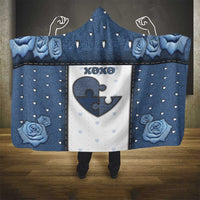 XOXO Valentine's Day Hooded Blanket Pieces Of The Heart Old Denim Fabric Effect