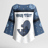 Personalized XOXO Valentine's Day Kimono Sleeve Blouse Pieces Of The Heart Old Denim Fabric Effect