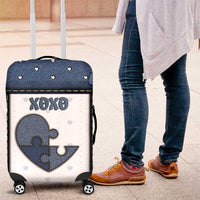 XOXO Valentine's Day Luggage Cover Pieces Of The Heart Old Denim Fabric Effect