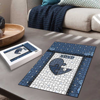 XOXO Valentine's Day Puzzle Pieces Of The Heart Old Denim Fabric Effect