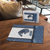 XOXO Valentine's Day Puzzle Pieces Of The Heart Old Denim Fabric Effect
