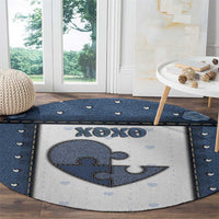 XOXO Valentine's Day Round Carpet Pieces Of The Heart Old Denim Fabric Effect