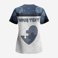 Personalized XOXO Valentine's Day Scrub Top Pieces Of The Heart Old Denim Fabric Effect