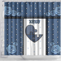 XOXO Valentine's Day Shower Curtain Pieces Of The Heart Old Denim Fabric Effect