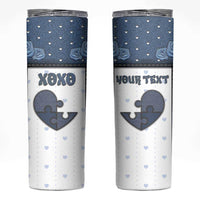 Personalized XOXO Valentine's Day Skinny Tumbler Pieces Of The Heart Old Denim Fabric Effect