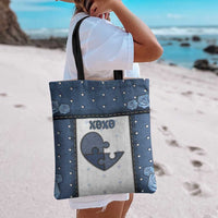 XOXO Valentine's Day Tote Bag Pieces Of The Heart Old Denim Fabric Effect