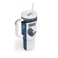 Personalized XOXO Valentine's Day Tumbler With Handle Pieces Of The Heart Old Denim Fabric Effect