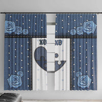 XOXO Valentine's Day Window Curtain Pieces Of The Heart Old Denim Fabric Effect