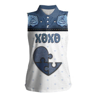 Personalized XOXO Valentine's Day Women Sleeveless Polo Shirt Pieces Of The Heart Old Denim Fabric Effect