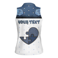 Personalized XOXO Valentine's Day Women Sleeveless Polo Shirt Pieces Of The Heart Old Denim Fabric Effect