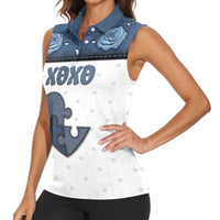 Personalized XOXO Valentine's Day Women Sleeveless Polo Shirt Pieces Of The Heart Old Denim Fabric Effect