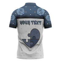 Personalized XOXO Valentine's Day Zipper Polo Shirt Pieces Of The Heart Old Denim Fabric Effect