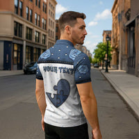 Personalized XOXO Valentine's Day Zipper Polo Shirt Pieces Of The Heart Old Denim Fabric Effect