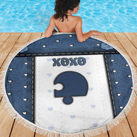 XOXO Valentine's Day Beach Blanket Remaining Piece Old Denim Fabric Effect