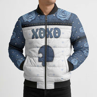 Personalized XOXO Valentine's Day Bomber Puffer Jacket Remaining Piece Old Denim Fabric Effect
