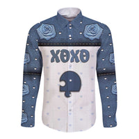 Personalized XOXO Valentine's Day Long Sleeve Button Shirt Remaining Piece Old Denim Fabric Effect