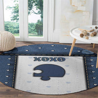 XOXO Valentine's Day Round Carpet Remaining Piece Old Denim Fabric Effect
