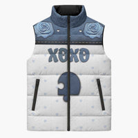 Personalized XOXO Valentine's Day Sleeveless Puffer Jacket Remaining Piece Old Denim Fabric Effect