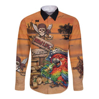 Personalized Drunken Pirate Parrot Long Sleeve Button Shirt Tropical Vibe