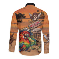 Personalized Drunken Pirate Parrot Long Sleeve Button Shirt Tropical Vibe