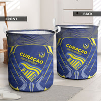 Curacao Football Laundry Basket Blue Wave Geometric Caribbean Sports Motif