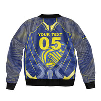 Custom Curacao Football Bomber Jacket Blue Wave Geometric Caribbean Sports Motif