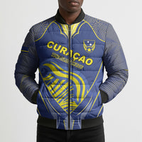 Custom Curacao Football Bomber Puffer Jacket Blue Wave Geometric Caribbean Sports Motif