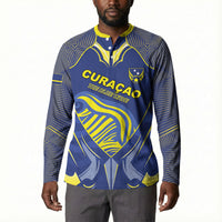Custom Curacao Football Button Sweatshirt Blue Wave Geometric Caribbean Sports Motif