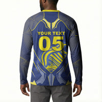 Custom Curacao Football Button Sweatshirt Blue Wave Geometric Caribbean Sports Motif