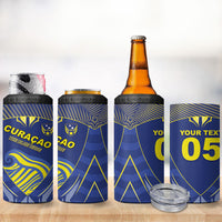 Custom Curacao Football 4 in 1 Can Cooler Tumbler Blue Wave Geometric Caribbean Sports Motif