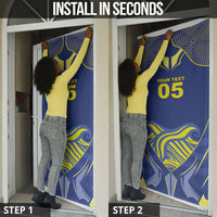 Custom Curacao Football Door Cover Blue Wave Geometric Caribbean Sports Motif