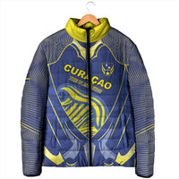 Custom Curacao Football Padded Jacket Blue Wave Geometric Caribbean Sports Motif