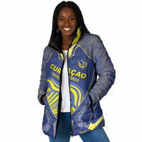 Custom Curacao Football Padded Jacket Blue Wave Geometric Caribbean Sports Motif