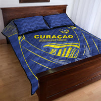 Curacao Football Quilt Bed Set Blue Wave Geometric Caribbean Sports Motif